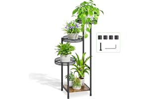 LyTaispuly 4 Etagen Pflanzenständer Blumenständer Draußen, Metall Blumenhocker Blumentreppe Blumenregal Hoch, Blumentopf Ständer Pflanzentreppe für Innen Outdoor Balkon Garten Wohnzimmer, Schwarz