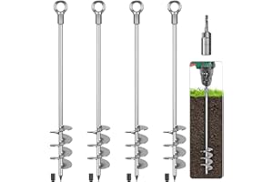 Benelabel Ancrages de Sol, 61cm Piquet Ancrage Piquet de Trampoline à Visser 4pcs Pointes TempêTe MéTal pour BalançOire/Camping/Abri/Chien/Abri Jardin avec Anneau Fixe Sac Rangement, Argenté