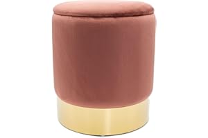 ‎CASAMIA casamia Samthocker mit Stauraum Ø 31 H 38 cm Deko Hocker Samt Verlour Hocker Gold Hocker Schminktisch Farbe Rose