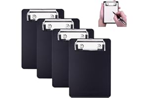 AZWOOD Lot de 4 mini planches à pincer en plastique de 10 x 15 cm avec porte-stylo pour bloc-notes, reçus, listes de poches (noir)
