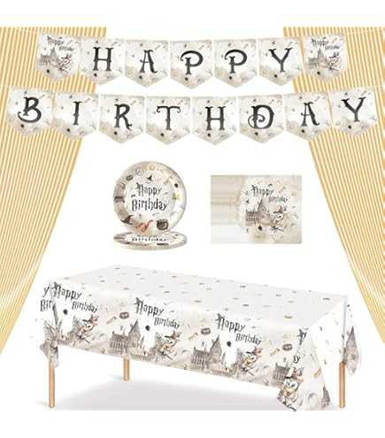 Decorazioni Compleanno Harry Potter - Set 16 Ospiti Con Stoviglie, Tovaglia, Palloncini E Torta A Tema Mago - Foto 5