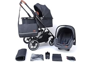 Pixini Kinderwagen Lania 3in1 Kombikinderwagen, inkl. Babywanne & Buggy & Auto-Babyschale & Wickeltasche/Cupholder/Regenschutz/Adapter (urban black)