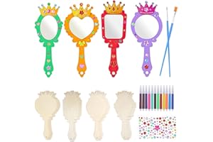 Deepton DIY Holzspiegel Handwerk, 12 Stücke Bastelset Kindergeburtstag, Spiegel Basteln Kinder, Holz Prinzessin Kosmetikspiegel, Unvollendete Handspiegel, Holzspiegel zum Bemalen (4-farbige Kronen)