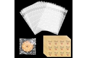 SUBTAVIK 100 Pezzi Sacchetti di Cellophane Richiudibili Autoadesivi con Adesivo di Ringraziamento per Biscotti, Caramelle, Gioielli, Saponi, Regali e Forcine (10 × 10 cm)
