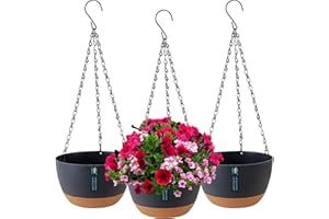 ‎DUSCDESP Duscdesp Pack of 3 Hanging Baskets, Flower Pot, Hanging for Indoor and Outdoor Use, Hanging Pot for Plants with Drainage Holes and Removable Saucer, Hanging Basket Flower Pots for Hanging for Home