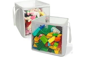 holay 2-Pack 12" Cube Storage Bins [White] - 27L Capacity PVC Boxes with Transparent Lid & Handles - Durable & Foldable - Multi-Purpose Organizer for Clothes, Books, and More[Large]