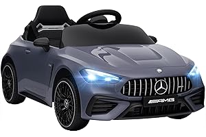 AIYAPLAY Kinder Elektroauto 12V Mercedes-AMG Kinderauto mit 2,4 GHz Fernbedienung, 2 Motoren, Kinderfahrzeug mit Musik, MP3, Sanftem Start/Stopp, Hupe, Federung, LED, Hilfsräder für 3-6 Jahre, Grau