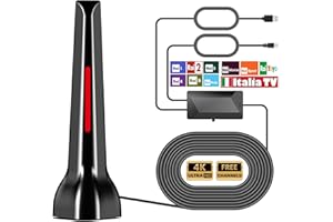 DTB TECH Antenna TV Interna, 2025 Antenne Digitale Terrestre Antenna TV Portatile con Base Magnetica/Amplificatore di Segnale, Supporta 4K/1080p/VHF/UHF DVB-T/DVT-T2 Canali Gratuiti (Rosso con amplificatore)