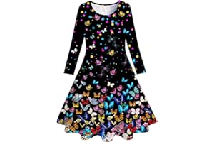 Belovecol Girls Dress Long Sleeve A Line Dress Casual 3D Printed Festival Swing Autumn Winter Dress 4-12 Years