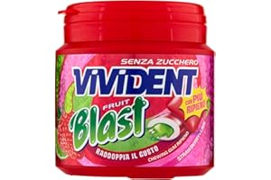 Vivident Blast Fruit, Chewing Gum, Gusto Fragola, Limone, Senza Zucchero, Senza Glutine, Barattolo con Gomme da Masticare Ripiene, Esplosione di Gusto, da portare Sempre con Te