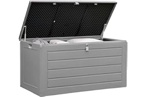 Olsen & Smith 680L Large Garden Storage Box - Weather Resistant Heavy Duty Garden Box with Padlock & Wood Effect - Huge Capacity Outdoor Storage Chest for Tools, Cushions, Toys & More (Anthracite)