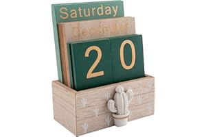 NOTAKIA Calendario perpetuo, calendario de madera de Buery, calendario vintage de bloques de madera, calendario para el hogar, oficina, accesorios de escritorio (verde)