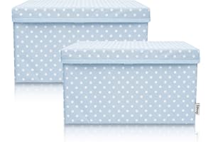 Lifeney 2-Set Storage Box Kids (37x25x21cm) I Cestino per la camera dei bambini e la zona giorno I Scatola portaoggetti per bambini (pois blu)