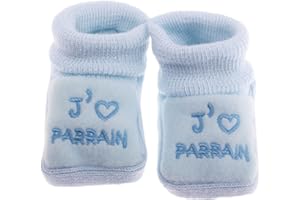 Fruit de ma passion Chaussons bébé brodés J'aime Parrain + coeur FDMP, 0/3mois couleur au choix