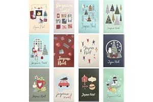 Kesote Carte Noel avec Enveloppe en Français 24 Feuilles Cartes de Voeux Carte Cadeau Joyeux Noel 2 Feuilles par Motif, 24 au Total