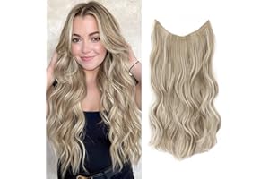 Ms Taj Invisible Secret Wire Extensions 50cm,Aschblonde Extensions lange mit Einstellbarer Größe,ein Stück Synthetik lockiges Haarverlängerungen Clip in Haarteile für Frauen