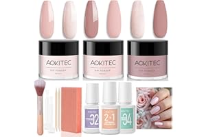 ‎AOKITEC Aokitec 12 Stück Dipping Powder Nails Set Starter Kit, 3 Farben Helles Nude Rosa Dip Powder Nail Set mit 3 Stück Dip Liquid, Acryl Dip Nagelset für Nail Art, Nägel Selber Machen Set