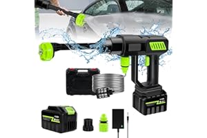 PNETERG Limpiador de Alta presión inalámbrico de 21 V, Limpiador de Alta presión con batería, 6 en 1 Boquilla Multiuso, Manguera de 5 m, para Coche, hogar, Suelos, Exterior (1 batería y 1 Cargador)