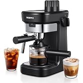 Reemix Manual Espresso Machine 6 Bar for Ground Coffee, Compact Coffee Maker with Steam Function and Milk Frother, Creamy Cap