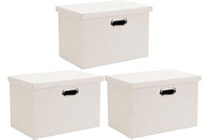 Wintao Storage Boxes with Lids, Storage Baskets for Shelves Toy Box Collapsible Fabric Bins Home & Office Beige Small 33 x 22 x 18 cm 3 Pack