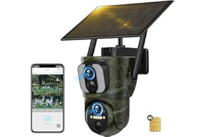 VOOPEAK 4G LTE Doppelobjektiv Wildkamera Solar, 1080P Live Übertragung, Wildkamera mit Handyübertragung APP SIM Karte, 355° Pan 90° Tilt, Dualer PIR-Sensor Bewegungsmelder Nachtsicht Wasserdicht