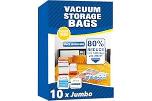 FEBYLIU Vacuum Storage Bags - 10 Pack Jumbo (80X100cm) Space Saver Sealer Compression Bags, Reusable Vacuum Bags for Storage Clothes, Duvets, Bedding, Quilts, Pillows, Blankets, Travel