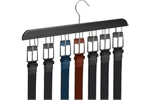 WLLHYF 1 x wieszak na pasek, stabilny uchwyt na pasek do szafki drewnianej, obracany o 360°, z 14 haczykami, oszczędzający miejsce organizer na podkoszulki, szale, biustonosze, torby (czarny)