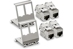 FGB Lot de 4 modules Keystone Jack CAT 7 10 Gbps avec 2 adaptateurs de rail DIN à 2 ports - LSA sans outil - Blindage STP en métal RJ45 femelle Snap-In - Montage pour rails DIN de 35 mm - Commutateur