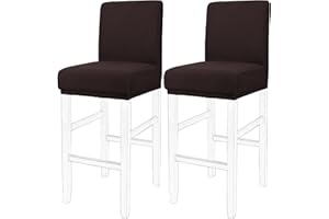 PiccoCasa Stretch & Removable Dining Chair Covers for Pub Counter, Set of 2 Bar Stool Covers with Elastic Bottom - Spandex Short Back Chair Covers Protector Dark Brown