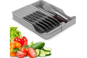 Anhow Porta Coltelli da Cassetto, Porta Posate Cucina Cassetto Estensibile, Organizzatore per Cassetti, Ceppo Coltelli da Cucina per 11 Coltelli e Utensili da Cucina - Grigio, 42.3x34x5 cm