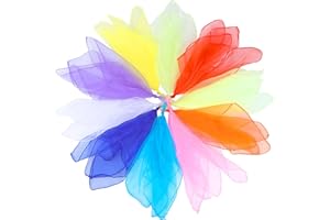 Bewudy 10 szt. szalików sensorycznych, szalik do tańca żonglerka, wielokolorowy, szyfonowy, dla niemowląt, zabawki sensoryczne, występ, rytm, opaska, szaliki, rekwizyty, 60 x 60 cm