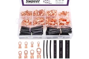 Swpeet - Juego de 245 terminales de anillos de cobre abiertos de alambre de barril Crimp de con 2 conectores de con 2 tubos termorretráctiles (OT 5 A, 10 A, 20 A, 30 A, 40 A, 50 A, 60 A, 100 A)