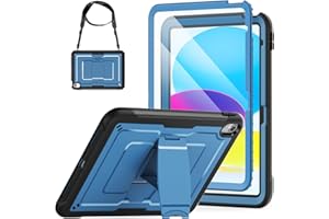 SEYMAC stock Funda para iPad (A16) 11ª/10ª Generación 11"/10.9" (2025/2022), Funda Resistente con Protector de Pantalla, Soporte Plegable y Correa para El Hombro, Azul Oscuro