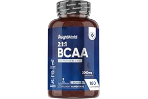 WEIGHTWORLD BCAA 2000 mg avec Vitamine B6 & B12 – Acides aminés Essentiels 2.1.1 – L-Leucine, L-Isoleucine, L-Valine, 180 Comprimés Végans - Alternative à la Whey Protéine, sans Arôme, sans Sucre ni Aspartame