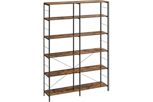 VASAGLE Libreria a 6 livelli, Scaffale Portaoggetti, 30 x 120 x 172,5 cm, Stile Industriale, per Soggiorno, Studio, Balcone, Cucina, Marrone Vintage e Nero LLS114B01