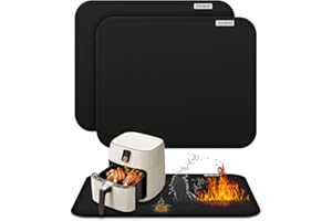 FIREWESS 2 Pezzi Tappetino Friggitrice ad Aria, Tappetini Resistenti al calore per Friggitrice ad aria, Forno, 38x46 cm, per Proteggere il Bancone Della Cucina, Sotto la Macchina del Caffè