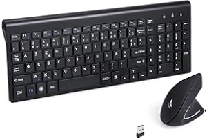 FONICER 2.4GHz sans Fil Vertical Ergonomique Souris et Clavier Combo Slim Portable Taille pour PC Ordinateur de Bureau Ordinateur Portable Tablette Mac (Right-Handed) (Noir)