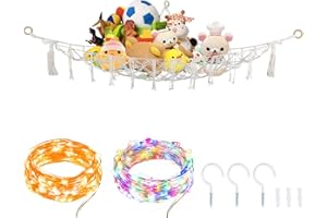 Btstil Spielzeug Aufbewahrung Kuscheltier Hängematten, Kinderzimmer Hängend Spielzeug Organizer, Stofftier Hängematte Net für Kuscheltiere Teddy Eckspielzeug (Mit LED-Licht)