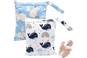 WUSANNA Wetbag Wetbag Kindergarten 2 Stück Nassbeutel Wiederverwendbare Wickeltasche Aus Nassem Stoff mit Cartoon-Aufdruck, Wasserdicht, Waschbar, Mit Reißverschluss, Geeignet für Babyreisen