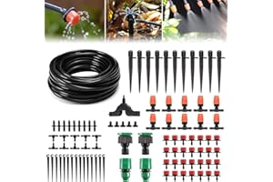 Cadoal 30M Garden Watering System, DIY Automatic Micro Drip Irrigation Kit, 1/4" Distribution Tubing with Nozzle Sprinkler Sprayer Dripper for Watering Plants, Cooling Greenhouse,Misting Lawn