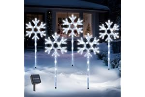 Glowlit Snowflake Path Lights 5 PCS Outdoor Christmas Snowflake Decorations Solar Christmas Pathway Lights with 8 Lighting Modes IP65 Waterproof for Courtyard, Grassland