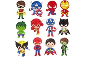 12 Pieces Kids Cartoon Hero 5D Diamond Pianting Kits EFOT-DIY Cartoon Hero Diamond Painting Sticker Mosaic Sticker Diamond Art Kits Animation Diamond Painting Stickers Kit for Kids Adult