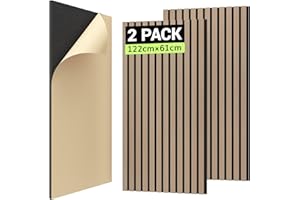 TONOR Lot de 2 Panneau Acoustique Mural Decoratif en Bois, Panneau Tasseau Bois Mural 3D, MDF Convient à la Maison, au Bureau, au Studio, 120 x 60 cm, Noyer Foncé