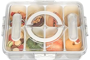 SHACHENH Snackbox mit Fächern, Snackteller mit Fächern und Deckel, Snackschale mit Deckel, Geteilter Snackbox Organizer, Snack Aufbewahrungsbox mit 8 Fächern für Süßigkeiten Gewürz Snacks Obst Nüsse Desserts