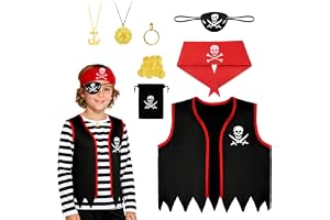 AOOWU Piratdräkt för barn, 8 delar piratdräkttillbehör, bandana, ögonband, halsband örhängen, pirat cosplay set för pojkar fö