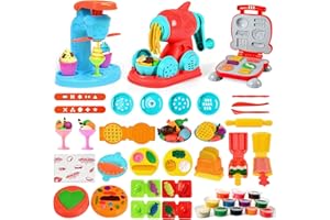 lerrbo 3-in-1 Teig-Sets mit 59 Teilen für Kinder ab 4 Jahren, Teig-Werkzeugset mit Eismaschine, Nudel- und Hamburger-Maschine für Kleinkinder ab 3 Jahren und Mädchen