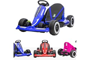 RIIROO MaxDriftz 550 Kids 12V Electric Go Kart with Safety Harness & Remote Control - High/Low Speed, LED Lights