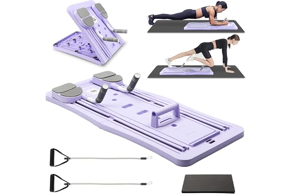 Qivine 4 in 1 Pilates Reformer, Pliable Kit Pilates Maison avec Minuterie, Antidérapant Machine Planche Pilate, La Roue Abdominale Push-Up Rebondit pour Maison, Sport et Fitness