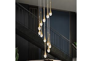 ZENITHBEAM Led-Dimmbarer Kronleuchter,Goldener Regentropfen Kristall Lampe,280 Cm HöHenverstellbarer Wohnzimmer Pendelleuchte, Kronleuchter FüR Foyer,Eingang,Villa Treppenhaus,12 Lichter Pendellampe,60W