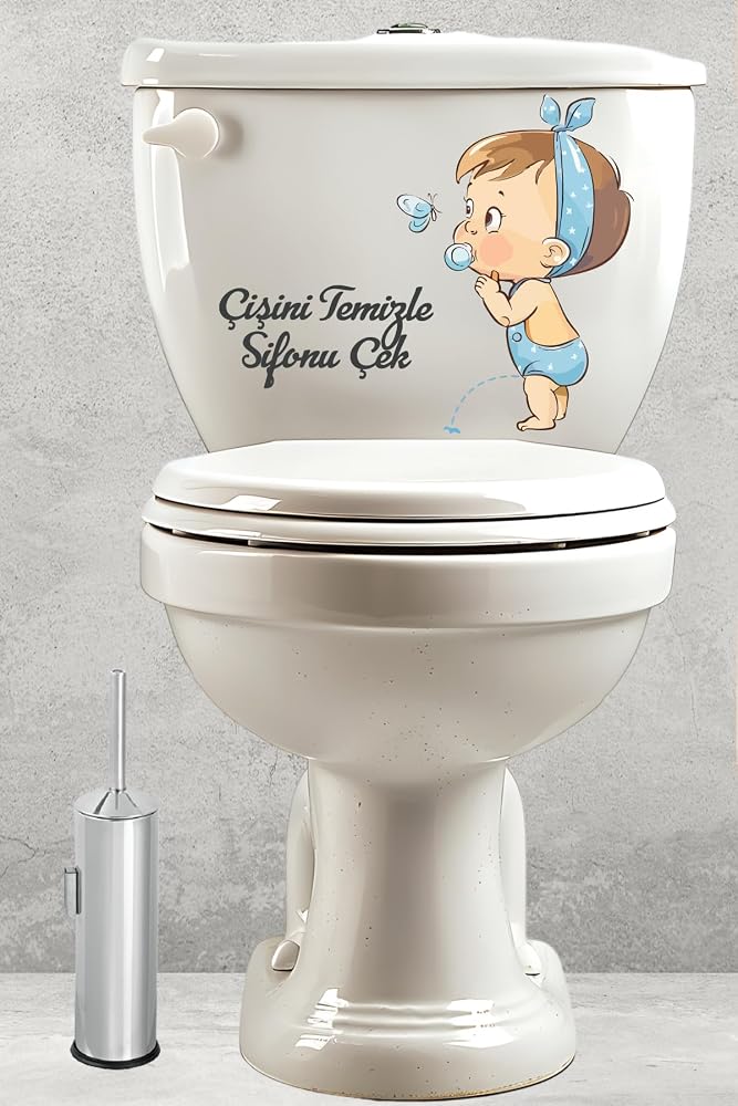 Çişini Temizle Sifonu Çek Sevimli Bebek Klozet Sticker Suya Dayanıklı & Kolay Uygulanır